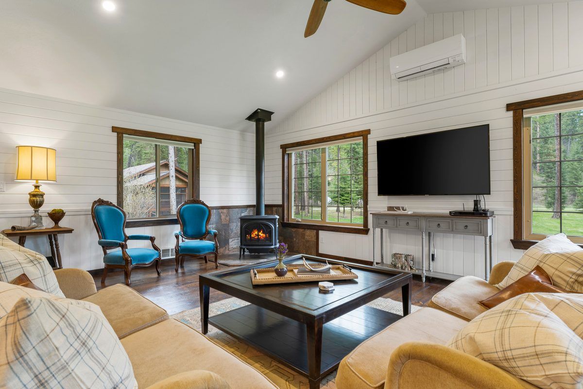 Living room with wood stove