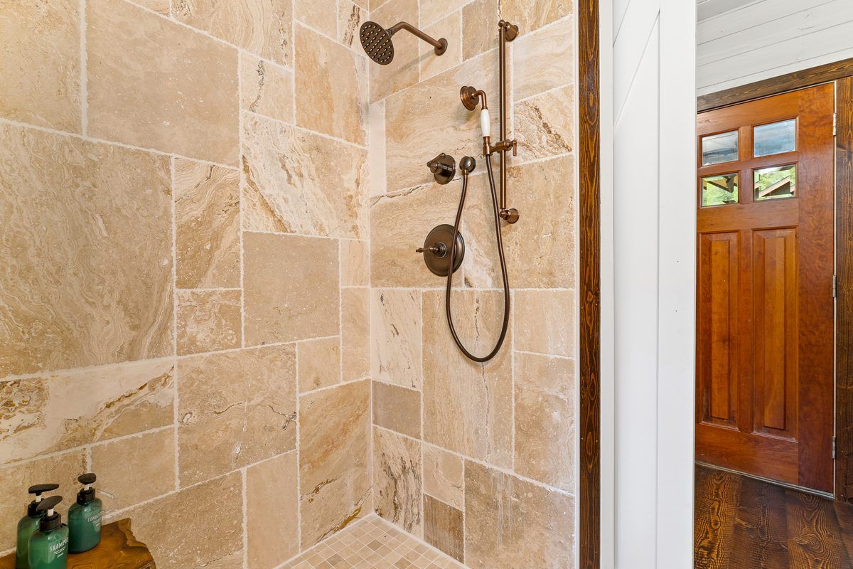 Walk-in stone shower