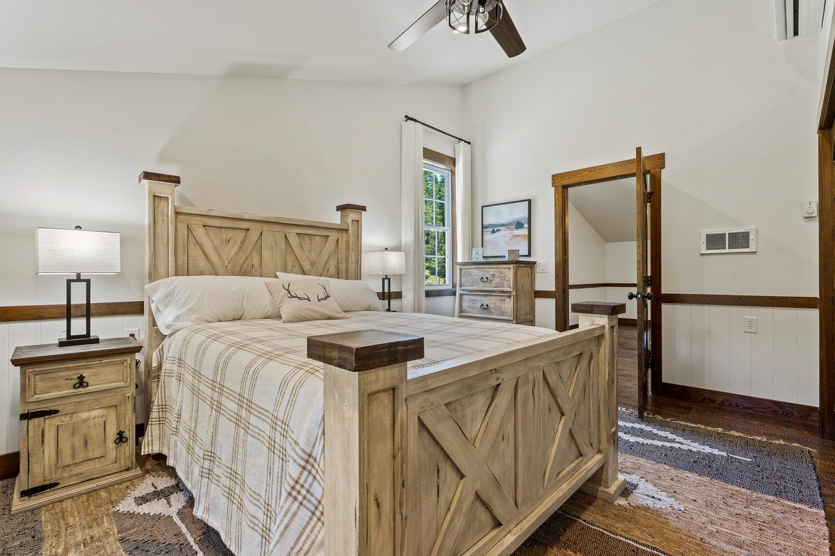 Bedroom with farmhouse bed